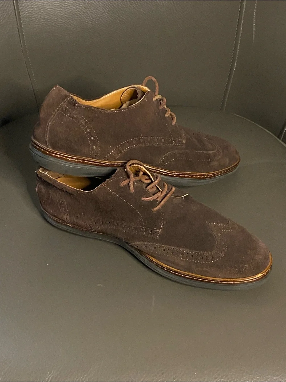 Cardiff brand Handmade Men's Brown Suede Wingtip Derby Shoes